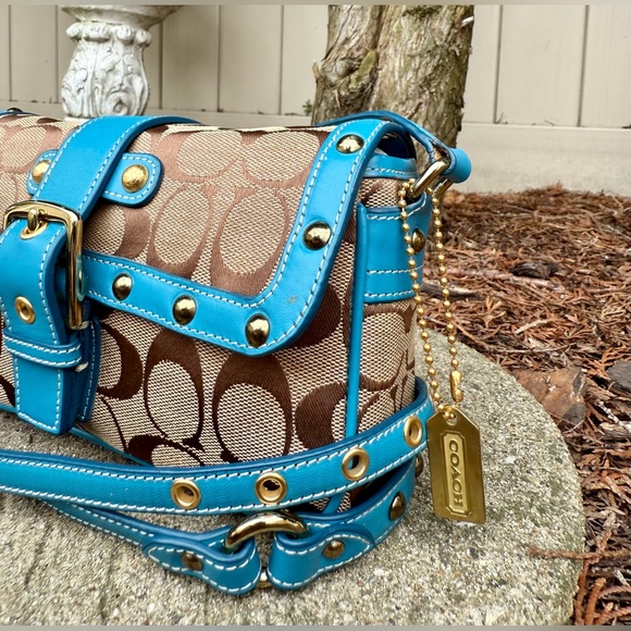 Vintage Coach Studded Blue Crossbody New - Picture 6 of 16